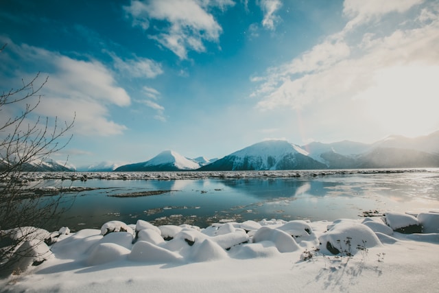 Nature view of mountains and lake in Alaska